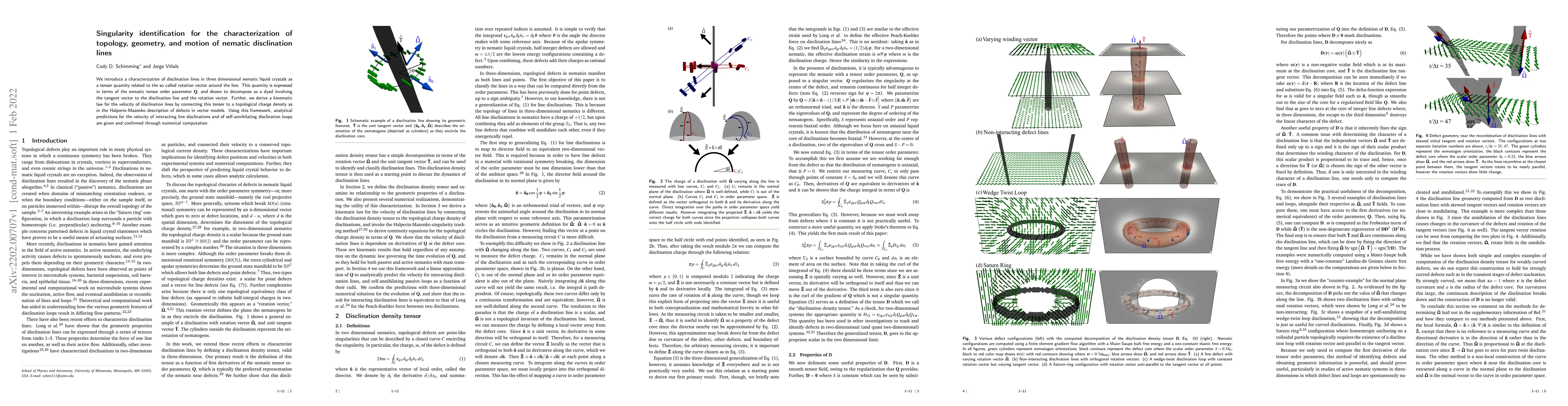 Thumbnail for Singularity identification for the characterization of topology,
  geometry, and motion of nematic disclination lines