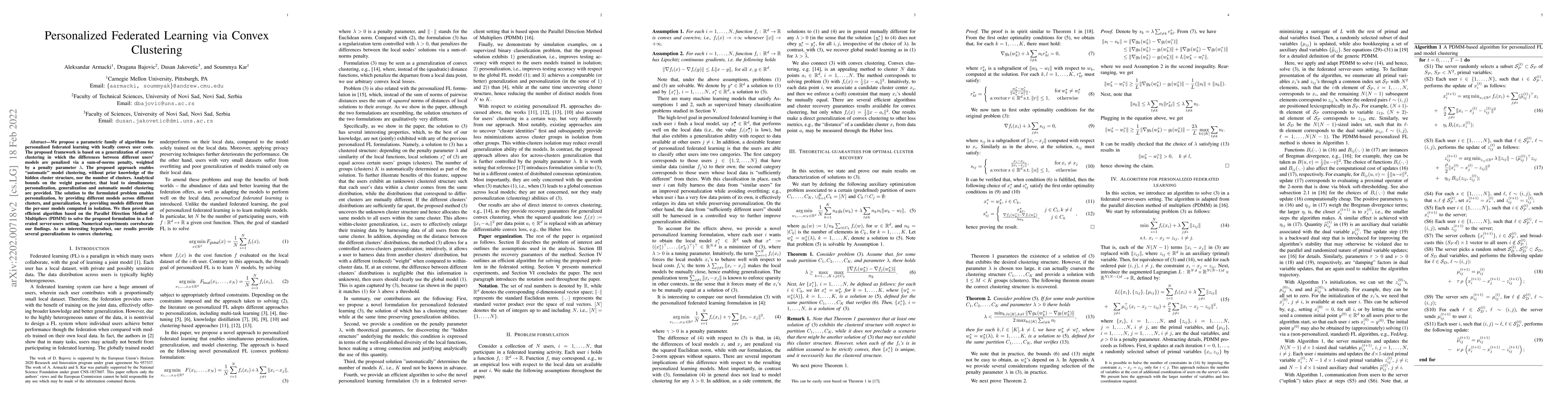 Thumbnail for Personalized Federated Learning via Convex Clustering
