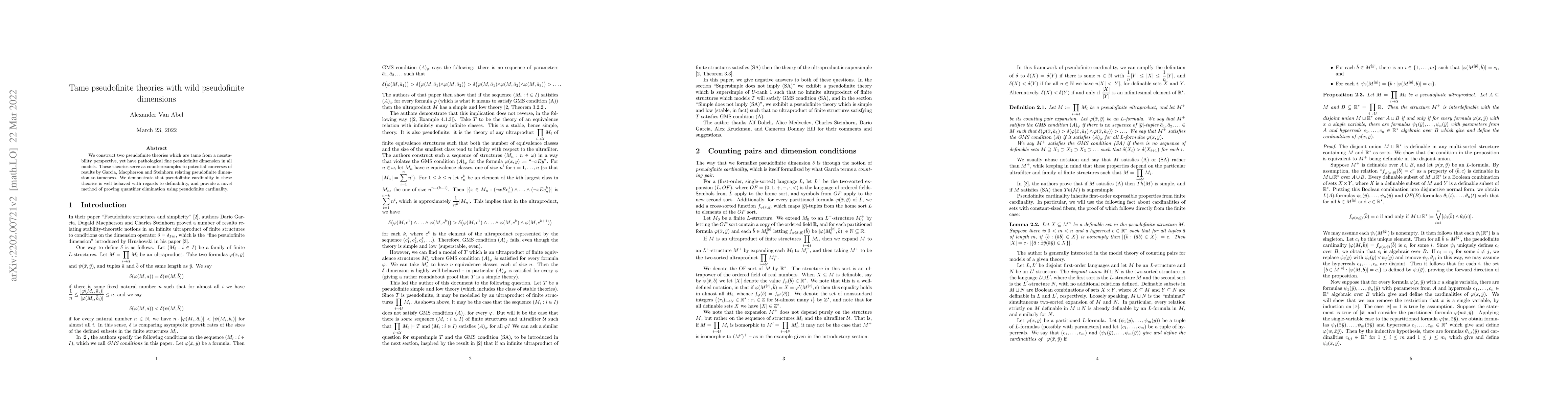 Thumbnail for Tame pseudofinite theories with wild pseudofinite dimensions
