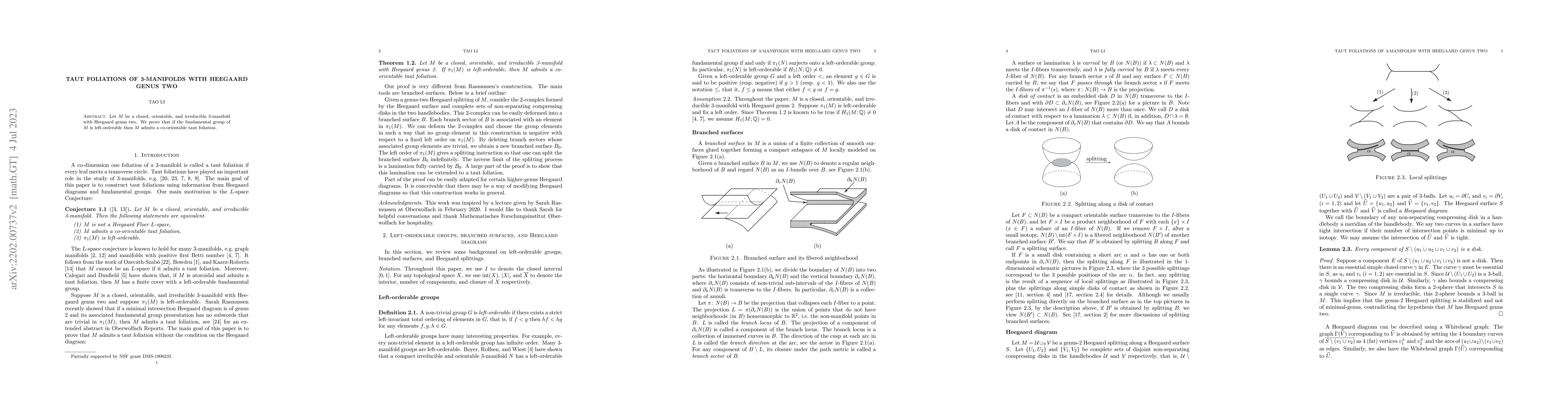 Thumbnail for Taut foliations of 3-manifolds with Heegaard genus two
