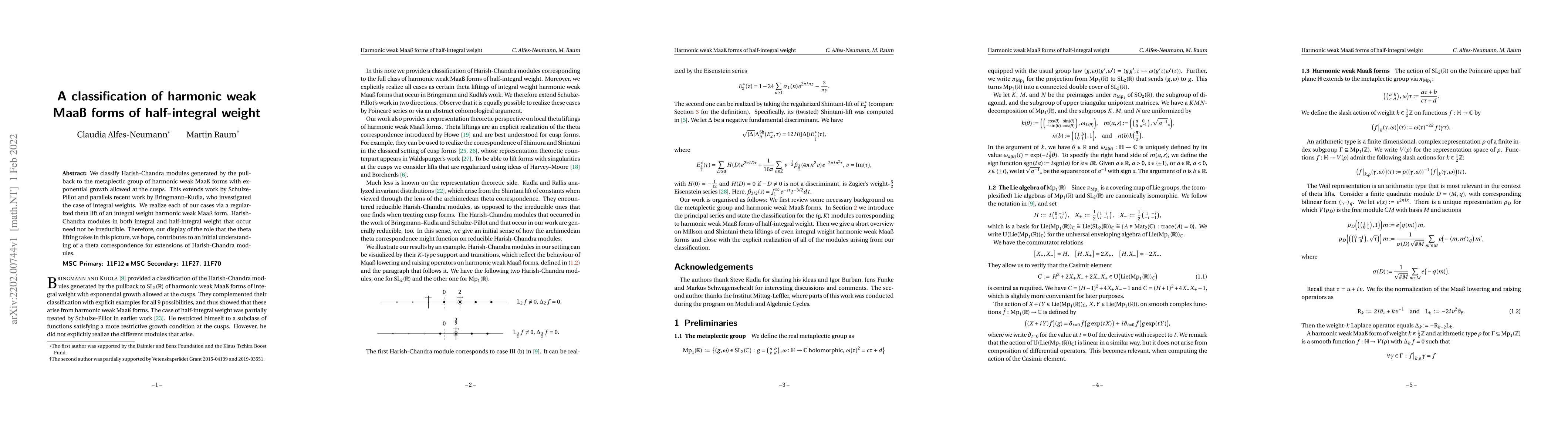 Thumbnail for A classification of harmonic weak Maa{\ss} forms of half-integral weight
