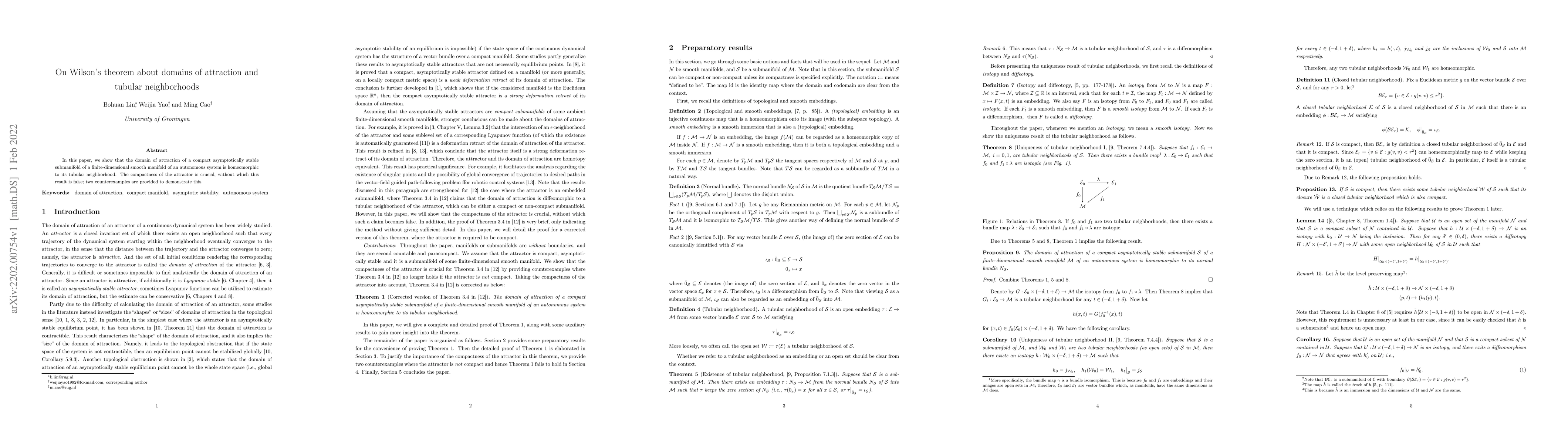 Thumbnail for On Wilson's theorem about domains of attraction and tubular
  neighborhoods