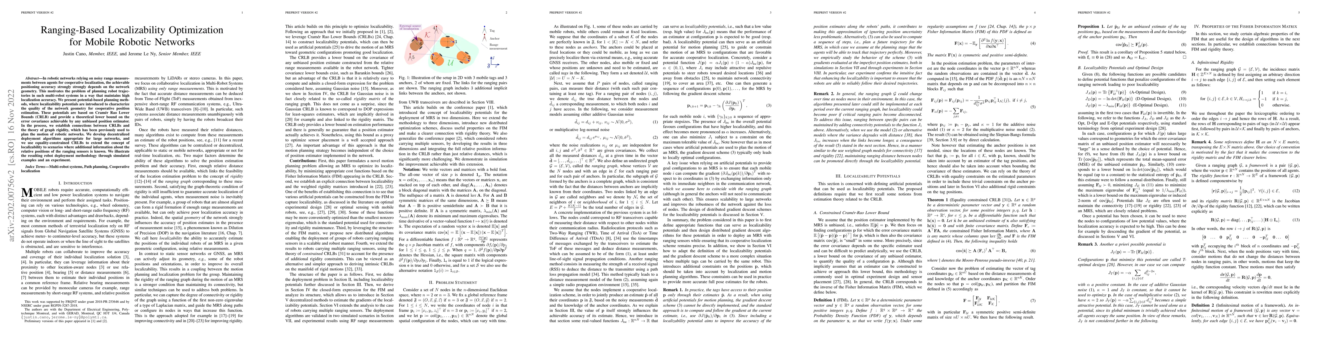 Thumbnail for Ranging-Based Localizability Optimization for Mobile Robotic Networks