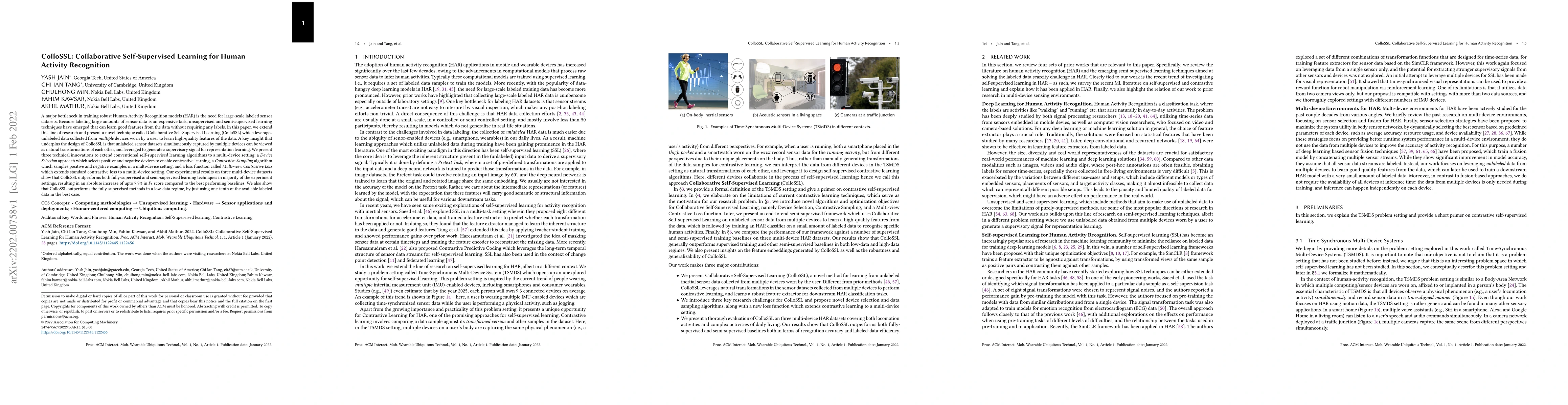 Thumbnail for ColloSSL: Collaborative Self-Supervised Learning for Human Activity
  Recognition