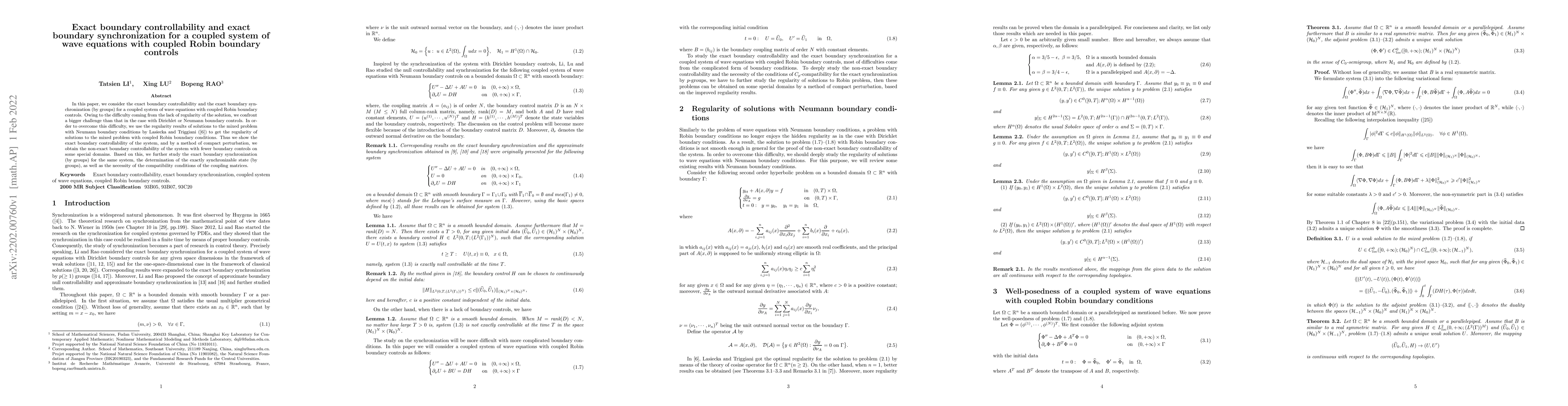 Thumbnail for Exact boundary controllability and exact boundary synchronization for a
  coupled system of wave equations with coupled Robin boundary controls