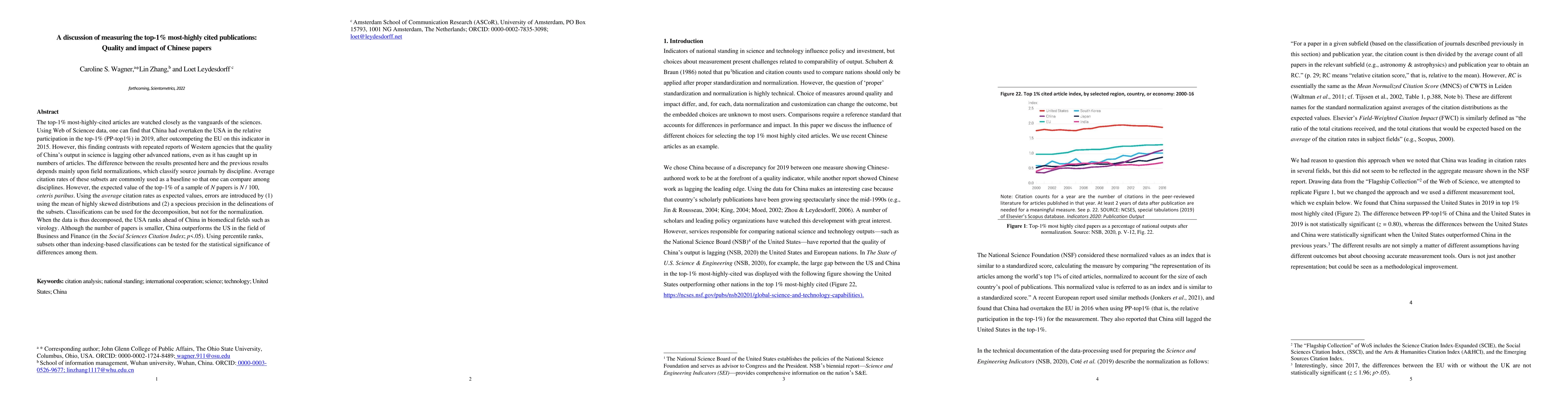 Thumbnail for A discussion of measuring the top-1 percent most-highly cited
  publications: Quality and impact of Chinese papers