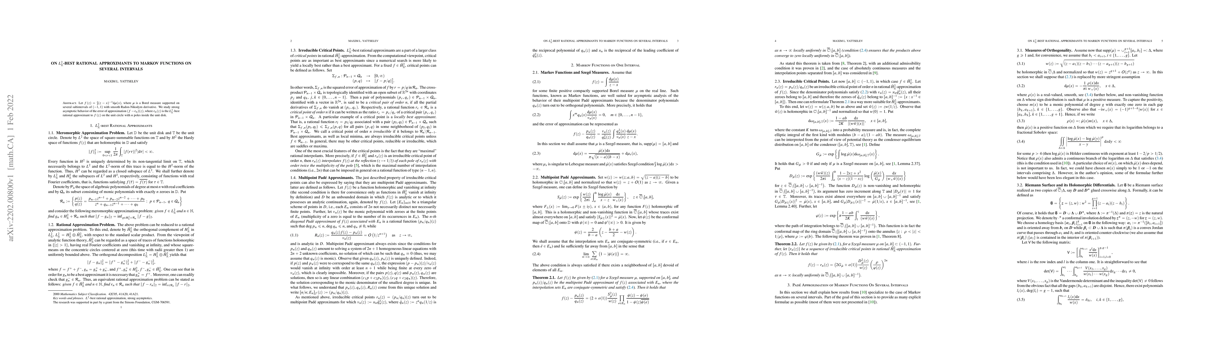 Thumbnail for On $L_{\mathbb R}^2$-best rational approximants to Markov functions on
  several intervals