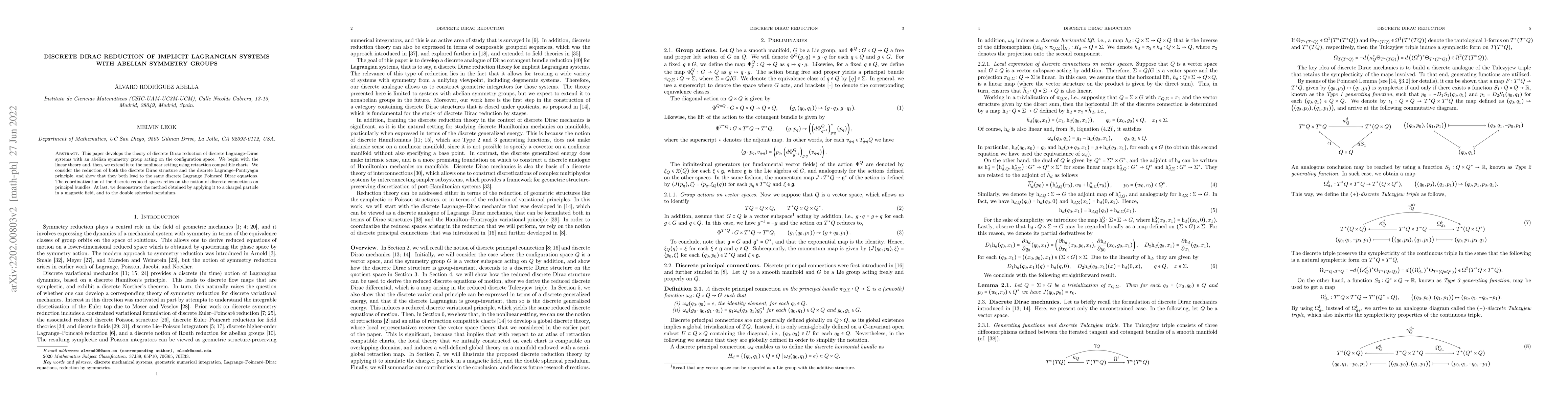 Thumbnail for Discrete Dirac reduction of implicit Lagrangian systems with abelian
  symmetry groups