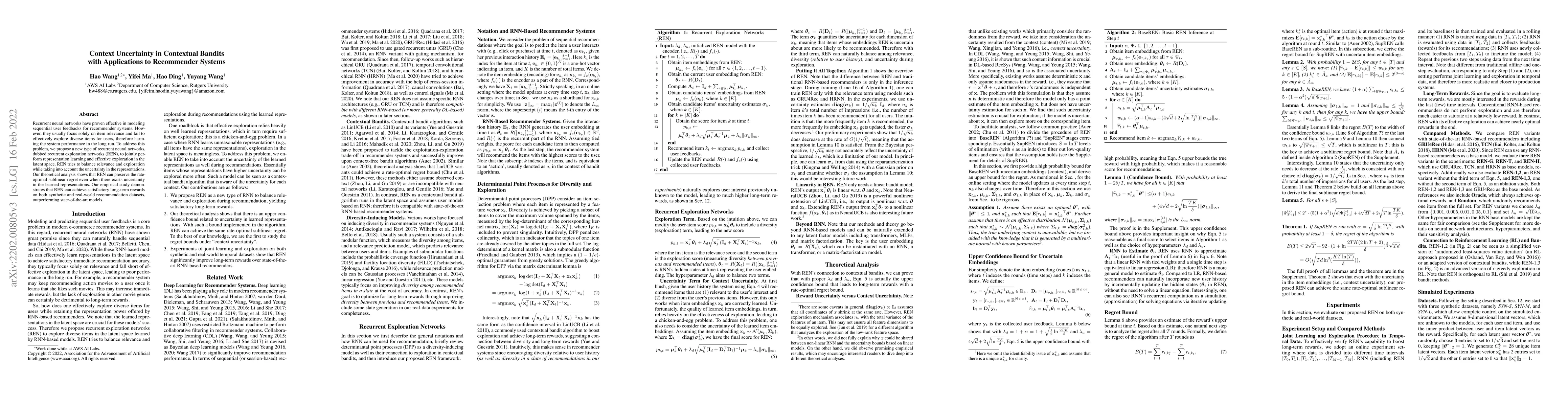 Thumbnail for Context Uncertainty in Contextual Bandits with Applications to
  Recommender Systems
