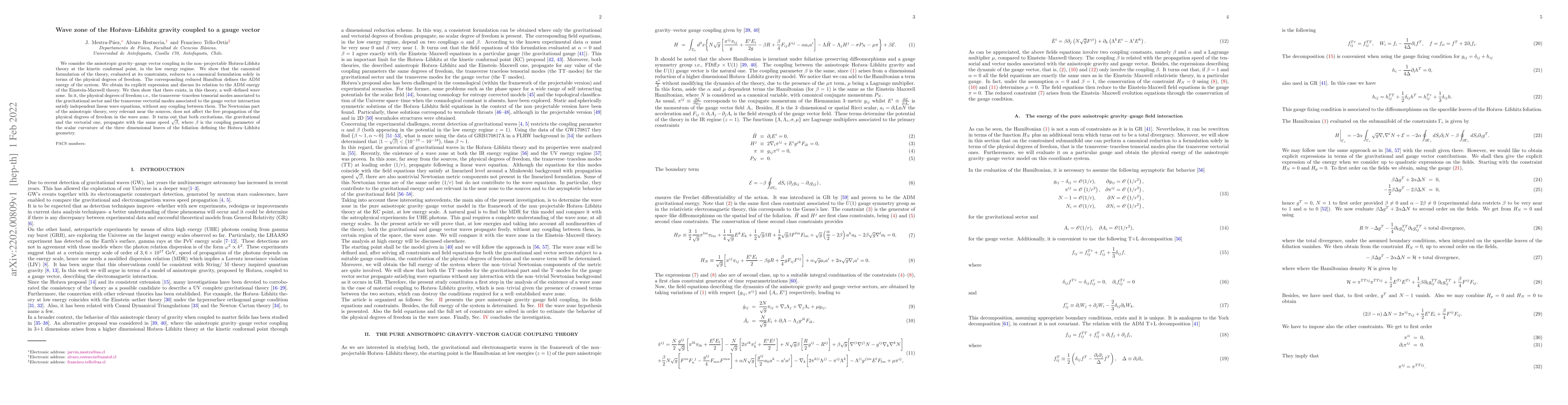Thumbnail for Wave zone of the Ho\v{r}ava--Lifshitz gravity coupled to a gauge vector