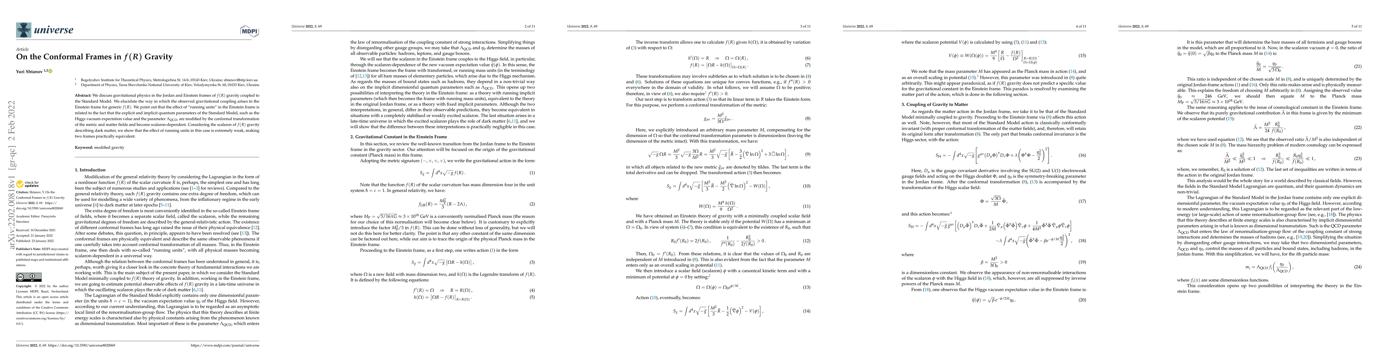 Thumbnail for On the Conformal Frames in $f(R)$ Gravity