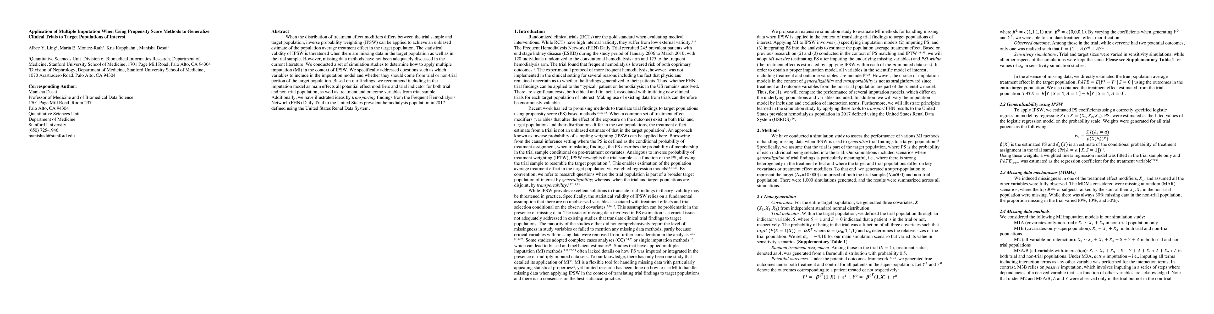 Thumbnail for Application of Multiple Imputation When Using Propensity Score Methods
  to Generalize Clinical Trials to Target Populations of Interest