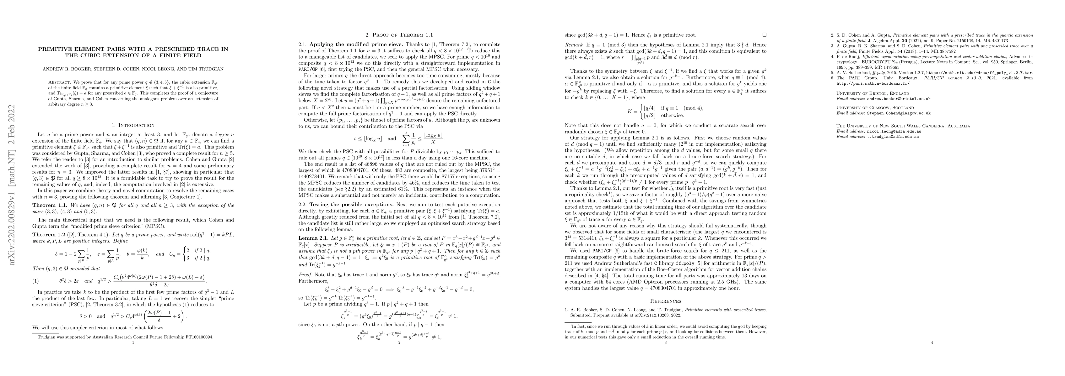 Thumbnail for Primitive element pairs with a prescribed trace in the cubic extension
  of a finite field