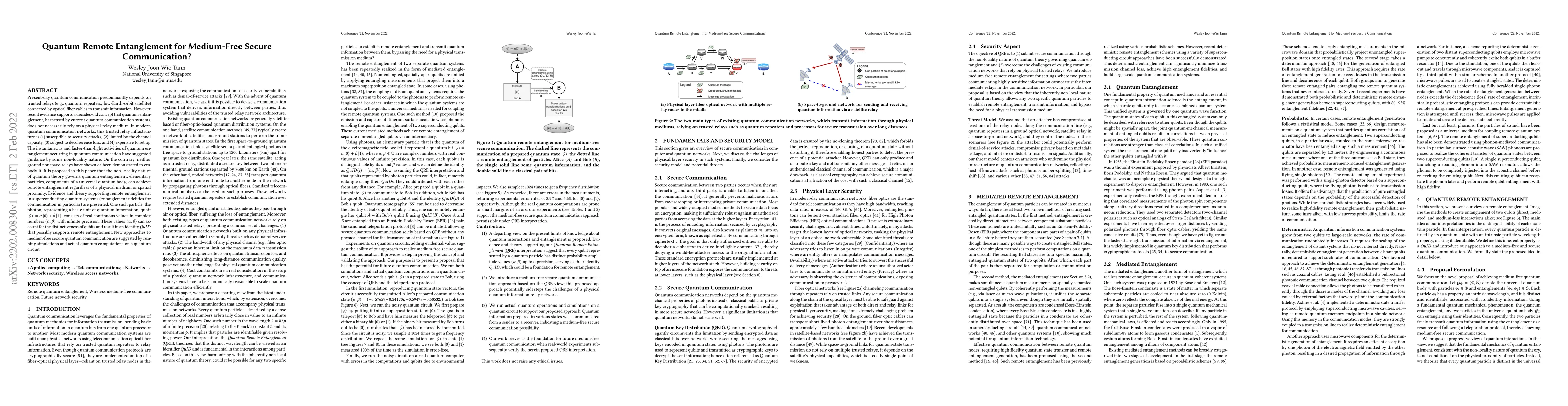 Thumbnail for Quantum Remote Entanglement for Medium-Free Secure Communication?