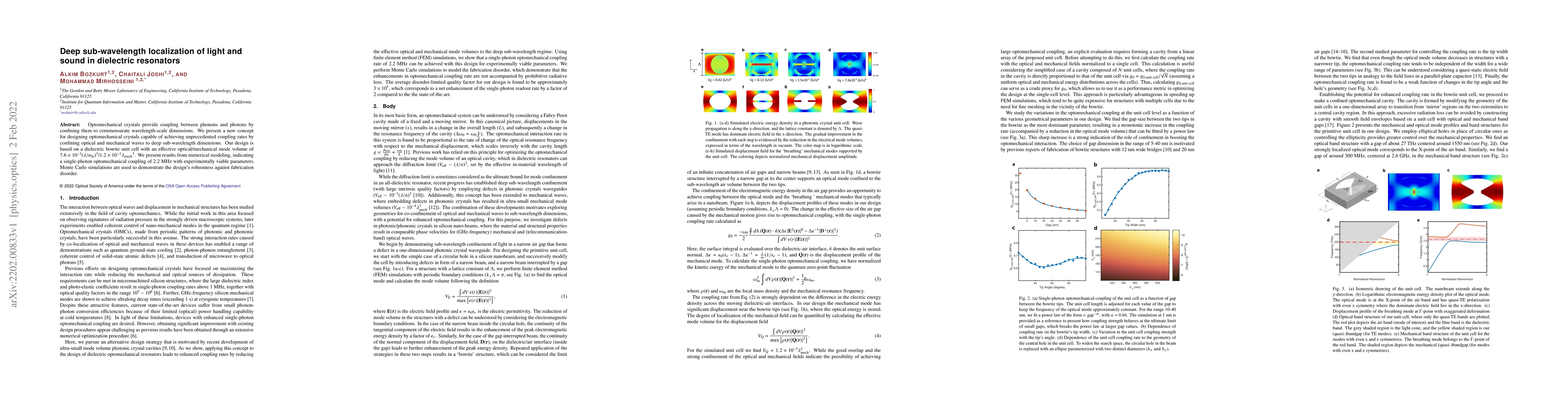 Thumbnail for Deep sub-wavelength localization of light and sound in dielectric
  resonators