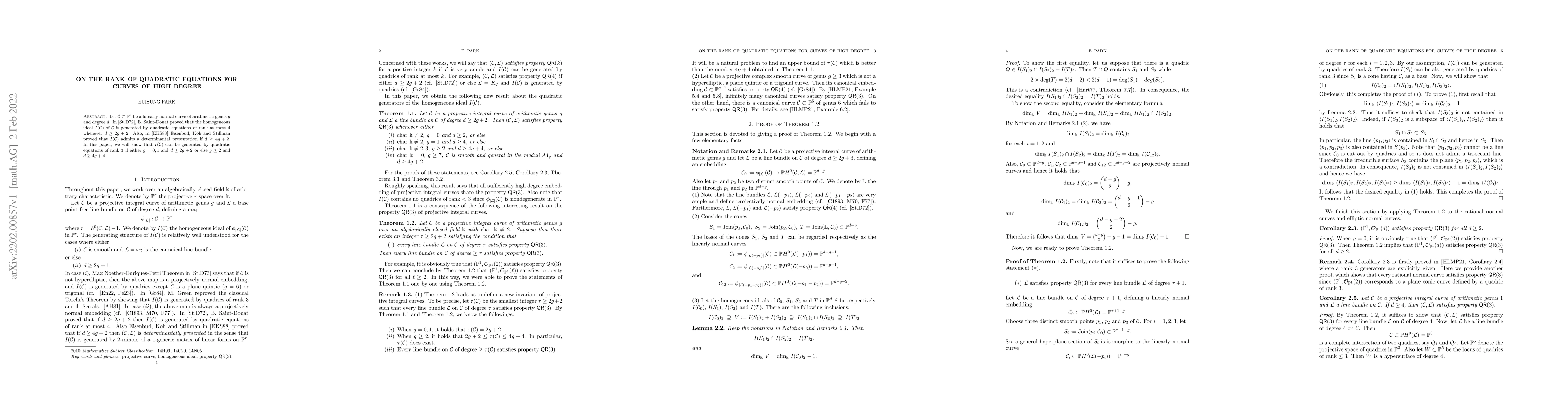 Thumbnail for On the rank of quadratic equations for curves of high degree