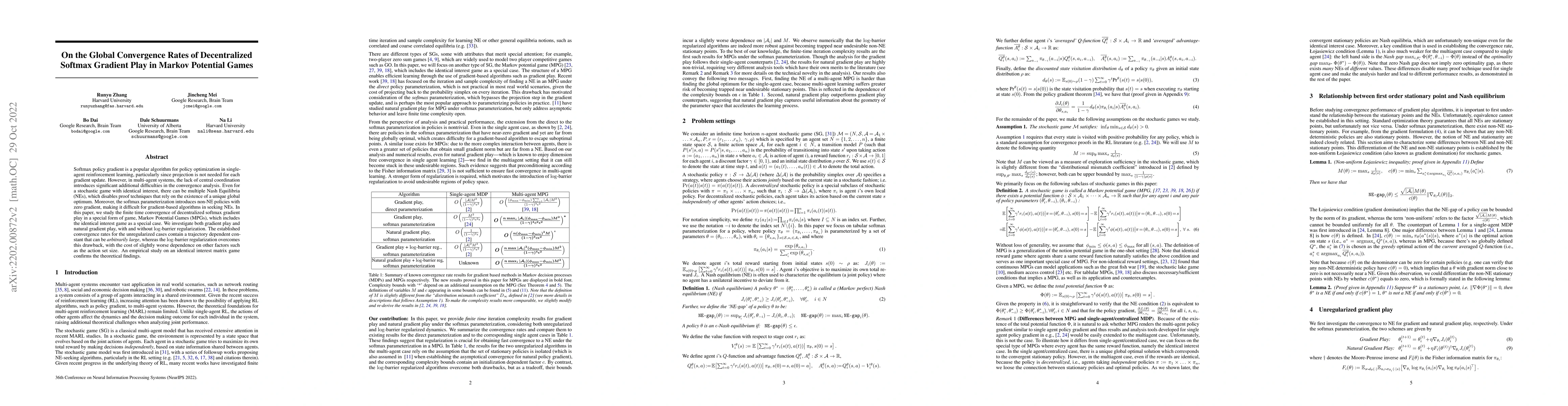 Thumbnail for On the Global Convergence Rates of Decentralized Softmax Gradient Play
  in Markov Potential Games