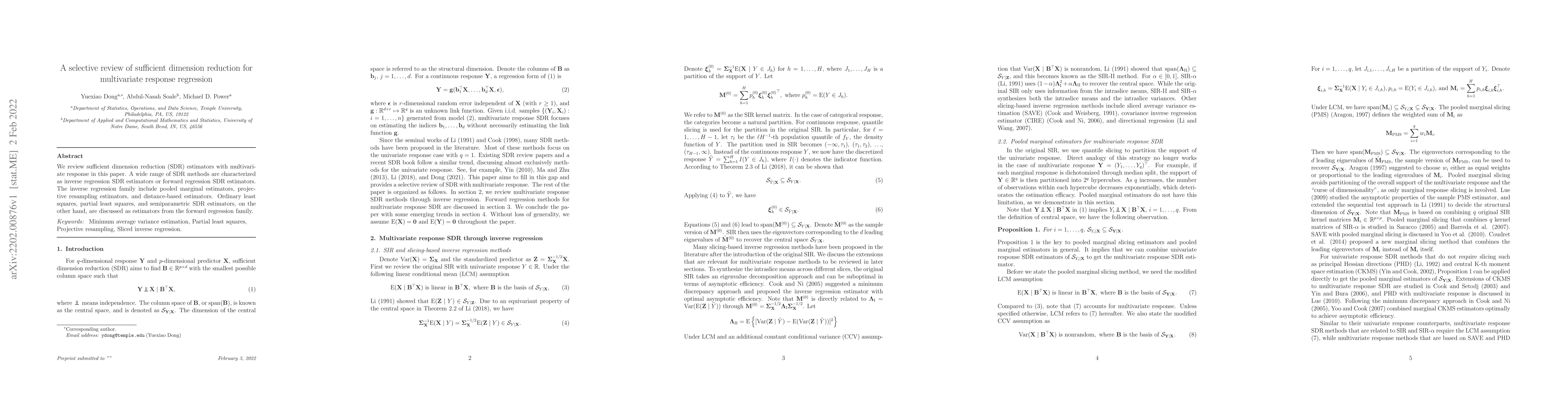 Thumbnail for A selective review of sufficient dimension reduction for multivariate
  response regression