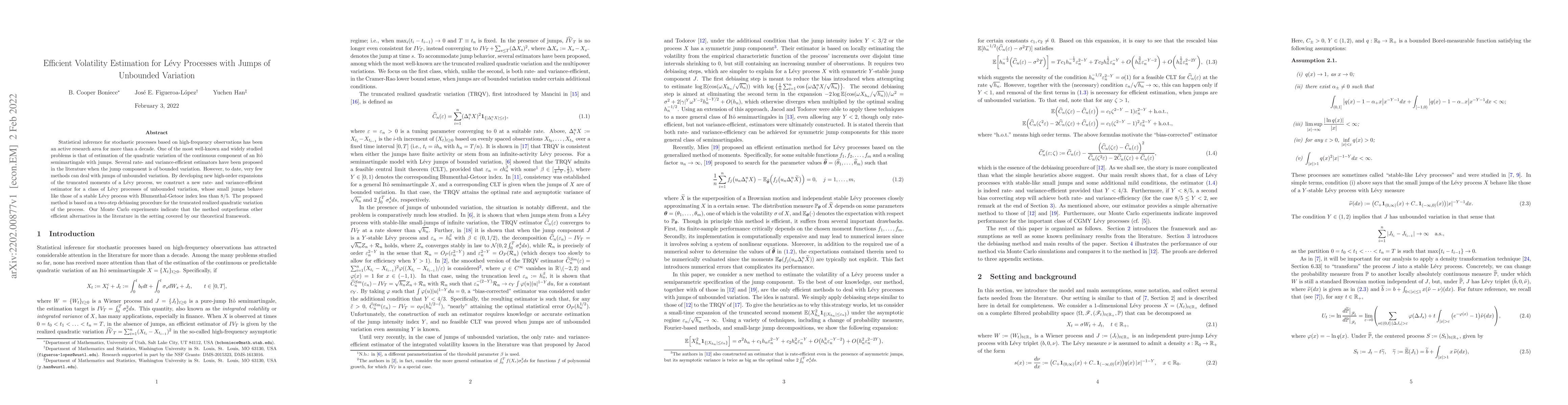 Thumbnail for Efficient Volatility Estimation for L\'evy Processes with Jumps of
  Unbounded Variation