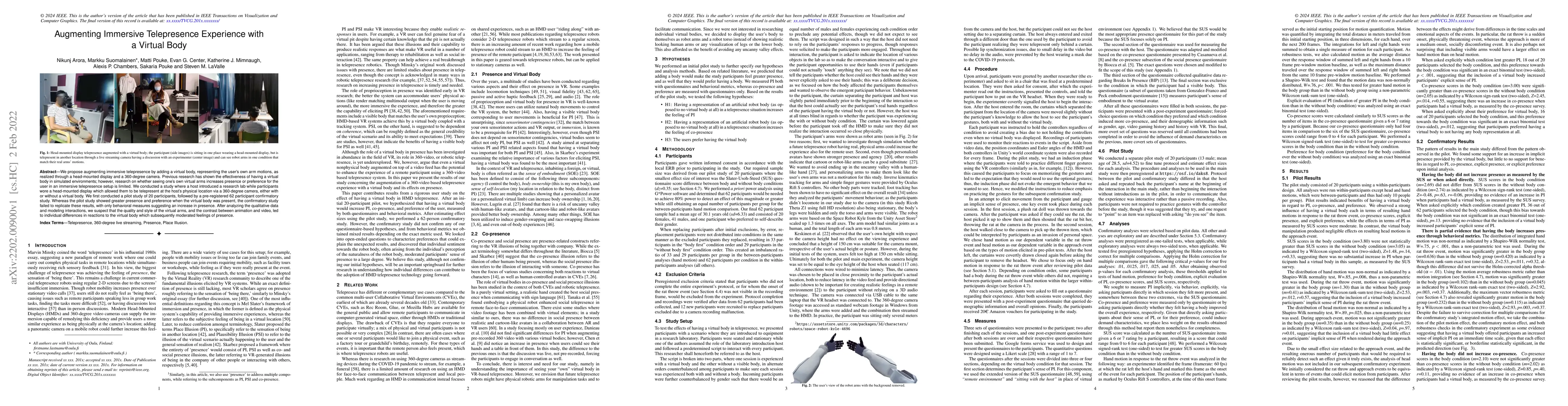 Thumbnail for Augmenting Immersive Telepresence Experience with a Virtual Body