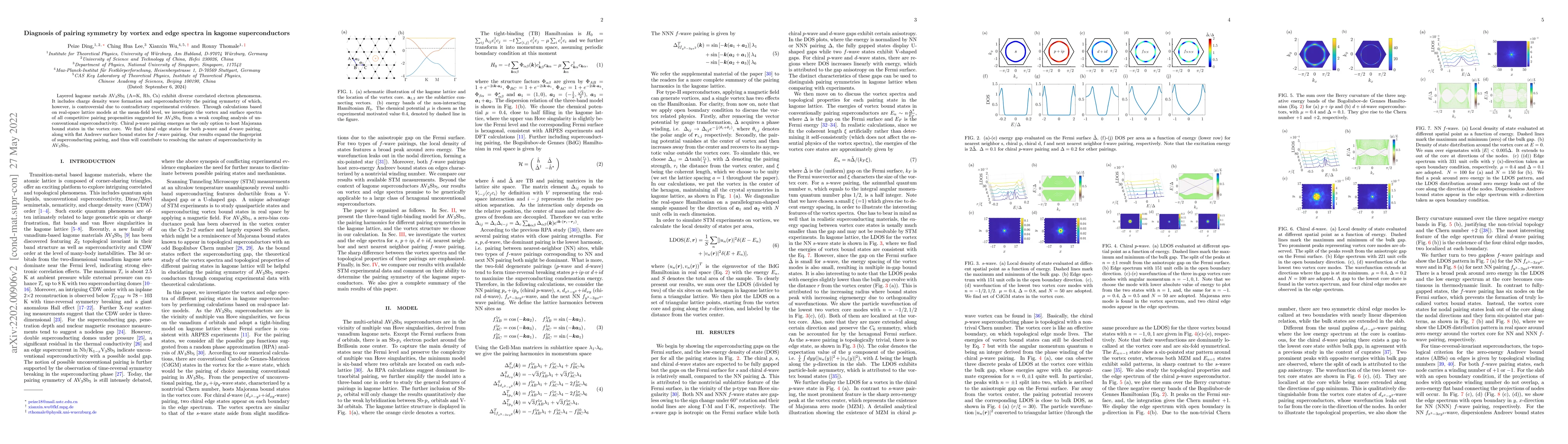 Thumbnail for Diagnosis of pairing symmetry by vortex and edge spectra in kagome
  superconductors