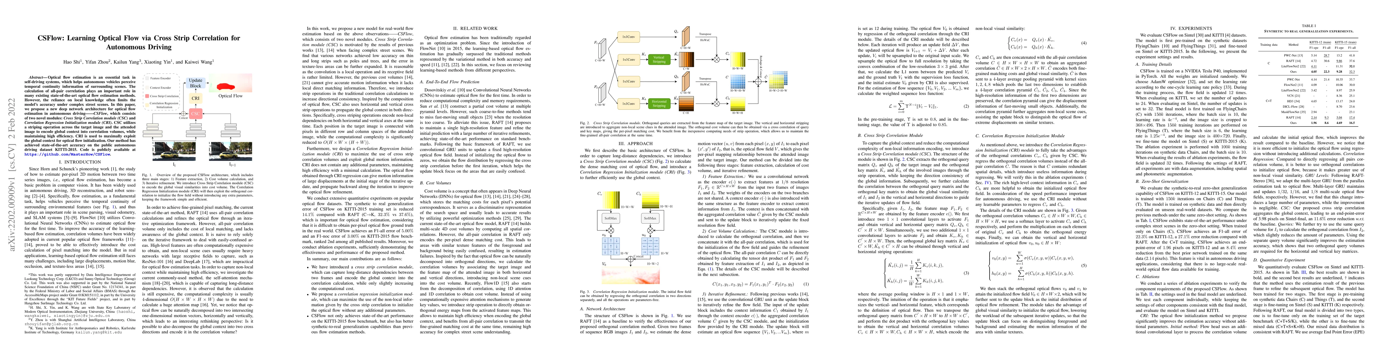 Thumbnail for CSFlow: Learning Optical Flow via Cross Strip Correlation for Autonomous
  Driving