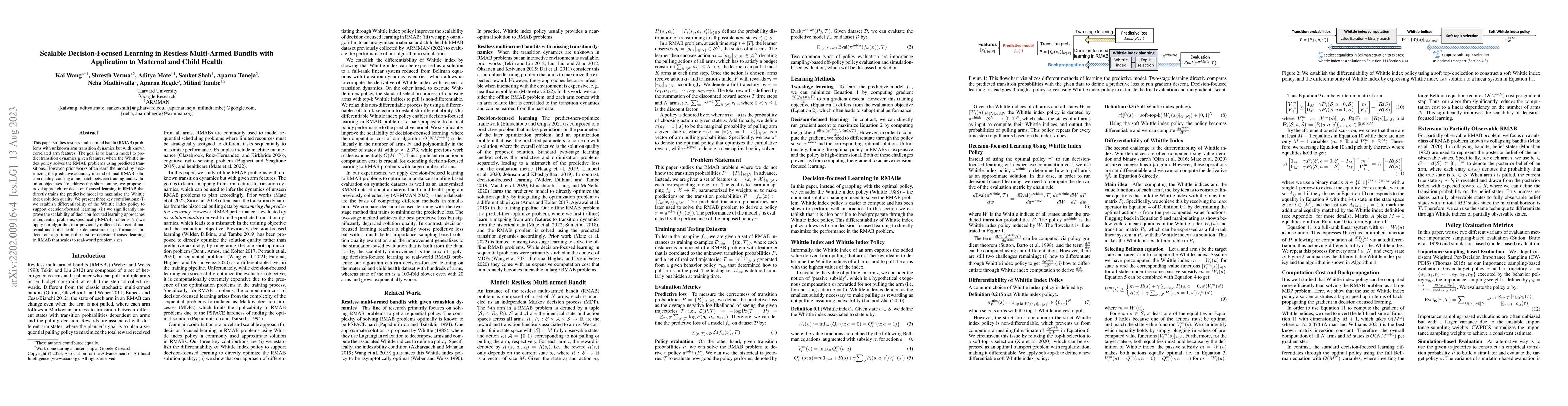 Thumbnail for Scalable Decision-Focused Learning in Restless Multi-Armed Bandits with
  Application to Maternal and Child Health