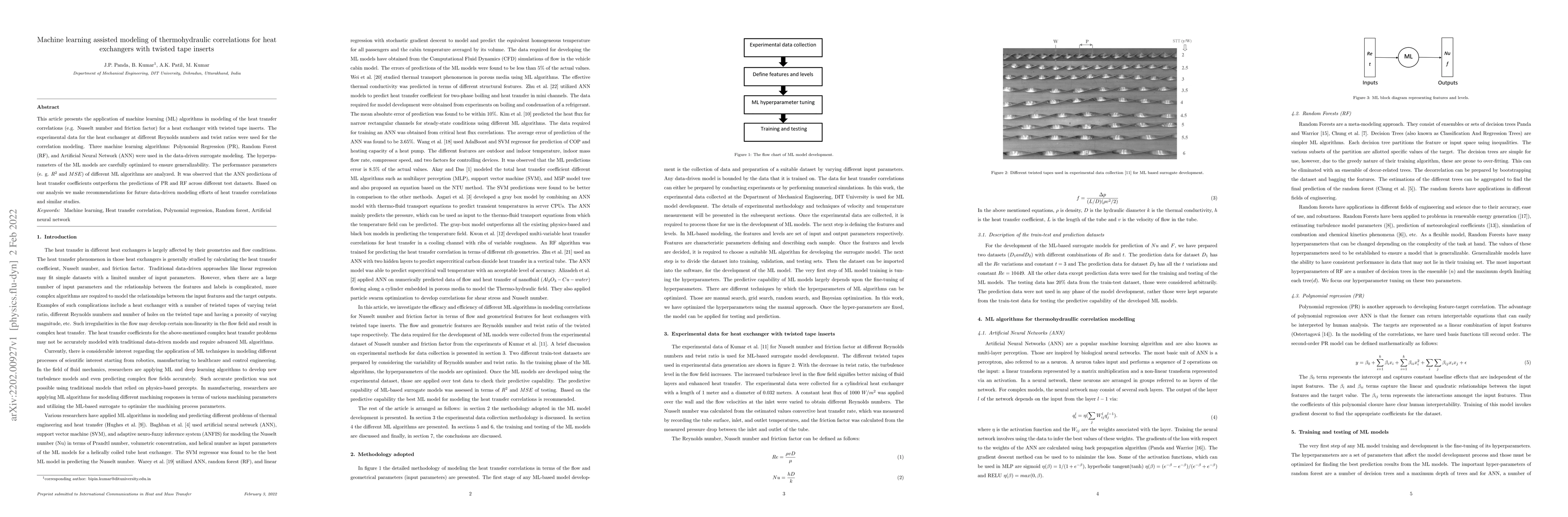 Thumbnail for Machine learning assisted modeling of thermohydraulic correlations for
  heat exchangers with twisted tape inserts