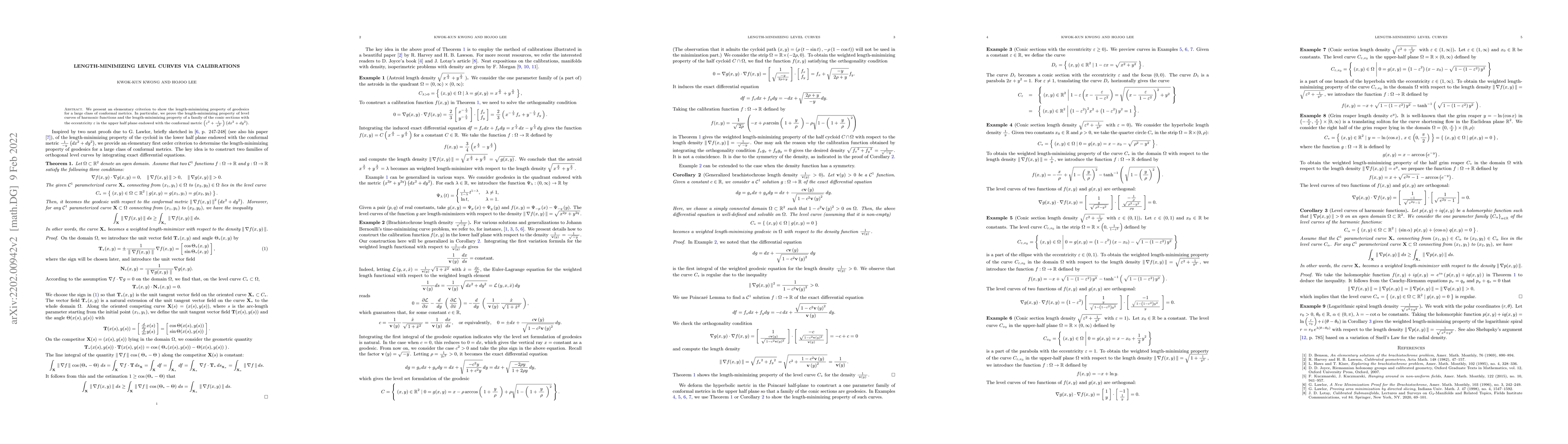 Thumbnail for Length-minimizing level curves via calibrations