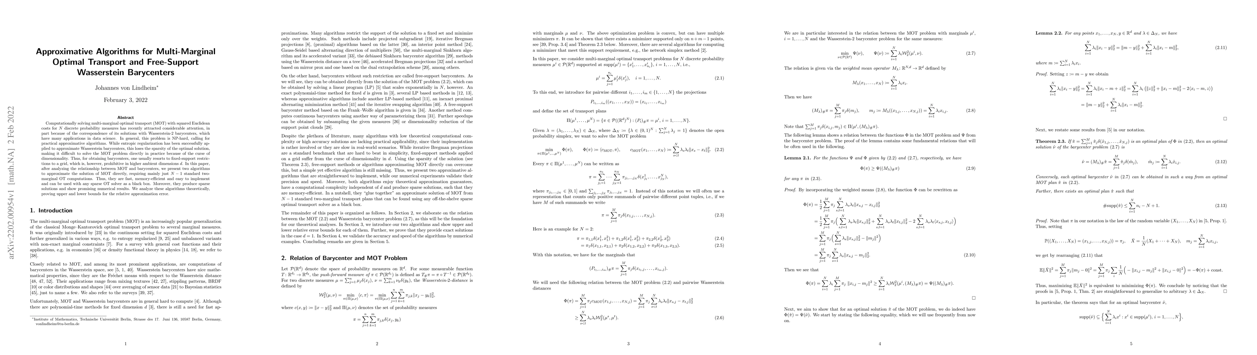 Thumbnail for Approximative Algorithms for Multi-Marginal Optimal Transport and
  Free-Support Wasserstein Barycenters