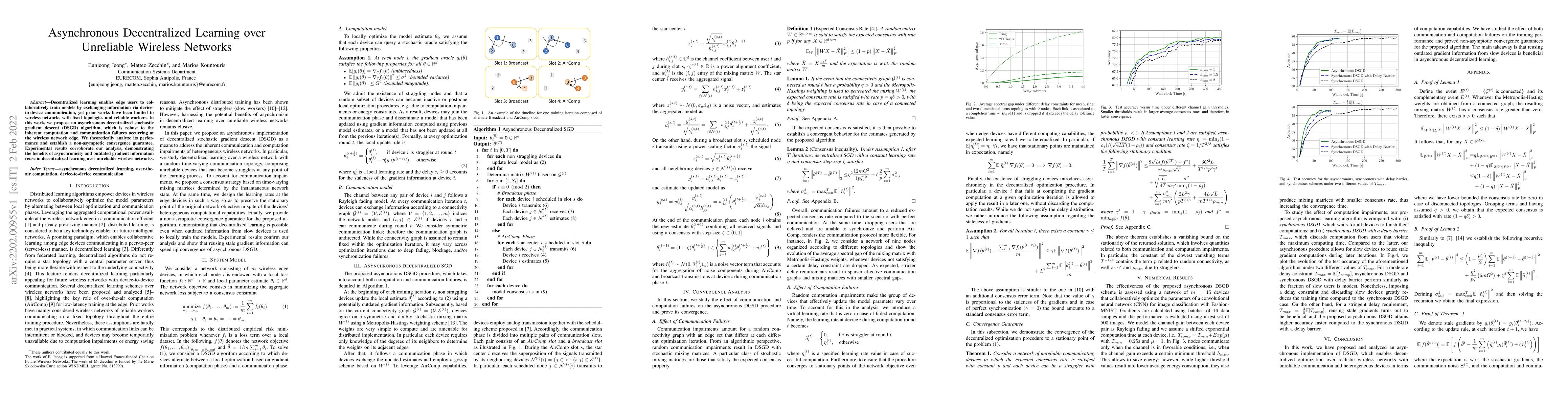 Thumbnail for Asynchronous Decentralized Learning over Unreliable Wireless Networks