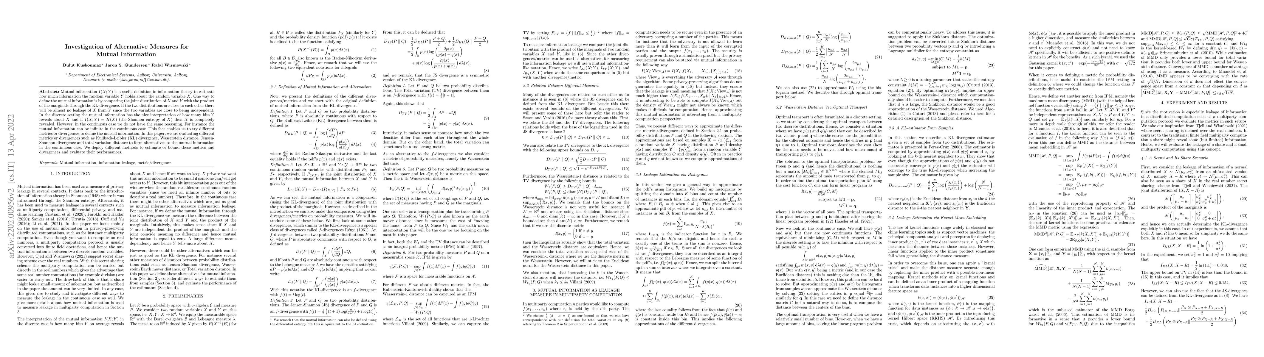 Thumbnail for Investigation of Alternative Measures for Mutual Information