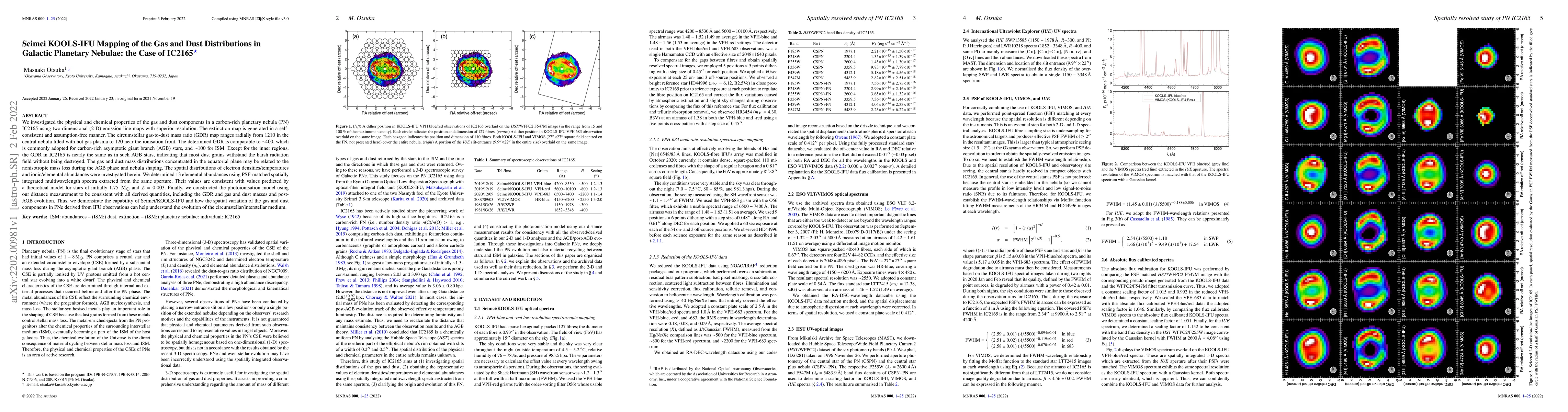 Thumbnail for Seimei KOOLS-IFU Mapping of the Gas and Dust Distributions in Galactic
  Planetary Nebulae: the Case of IC2165