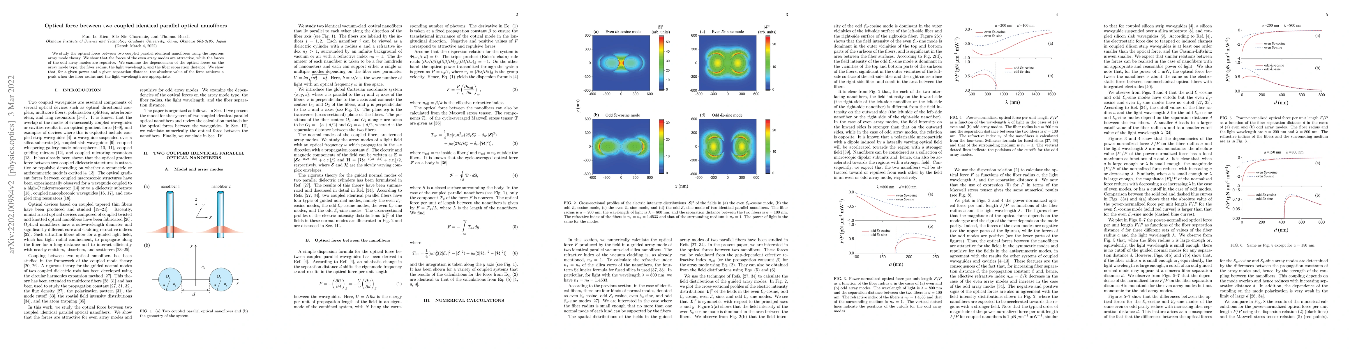 Thumbnail for Optical force between two coupled identical parallel optical nanofibers
