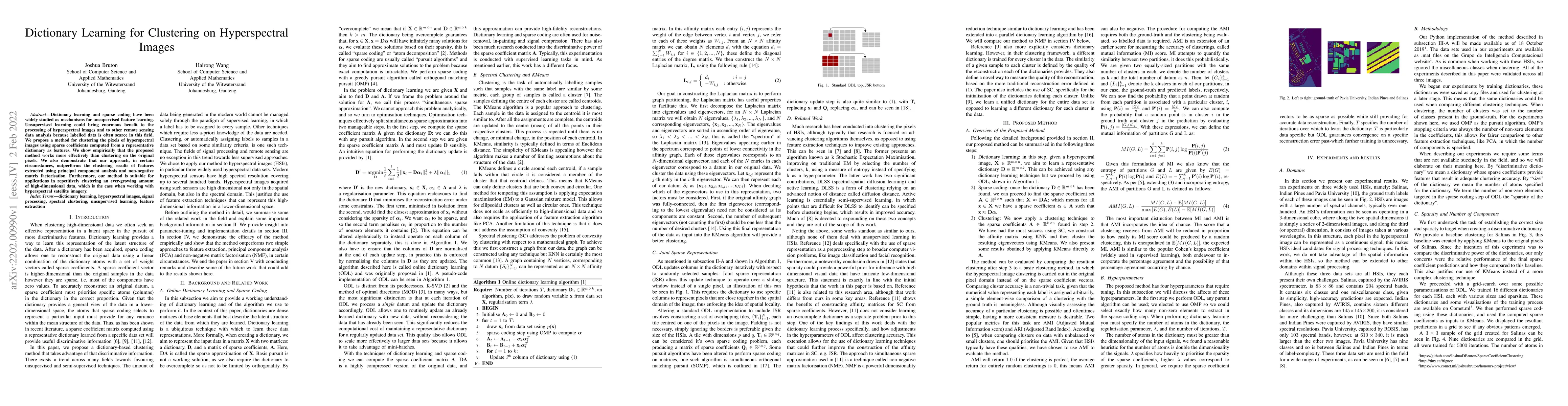 Thumbnail for Dictionary learning for clustering on hyperspectral images