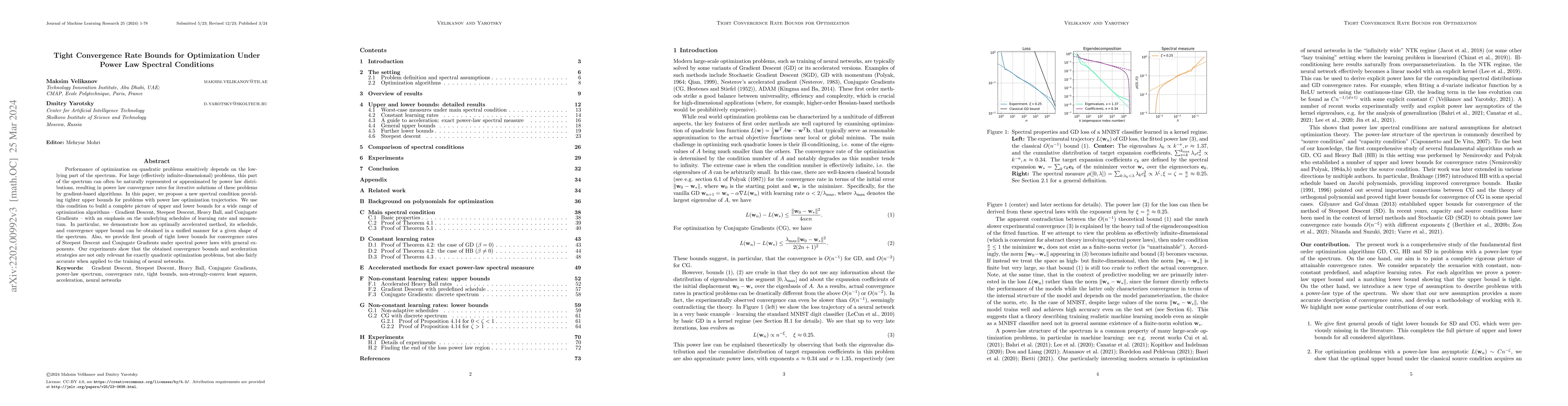 Thumbnail for Tight Convergence Rate Bounds for Optimization Under Power Law Spectral
  Conditions