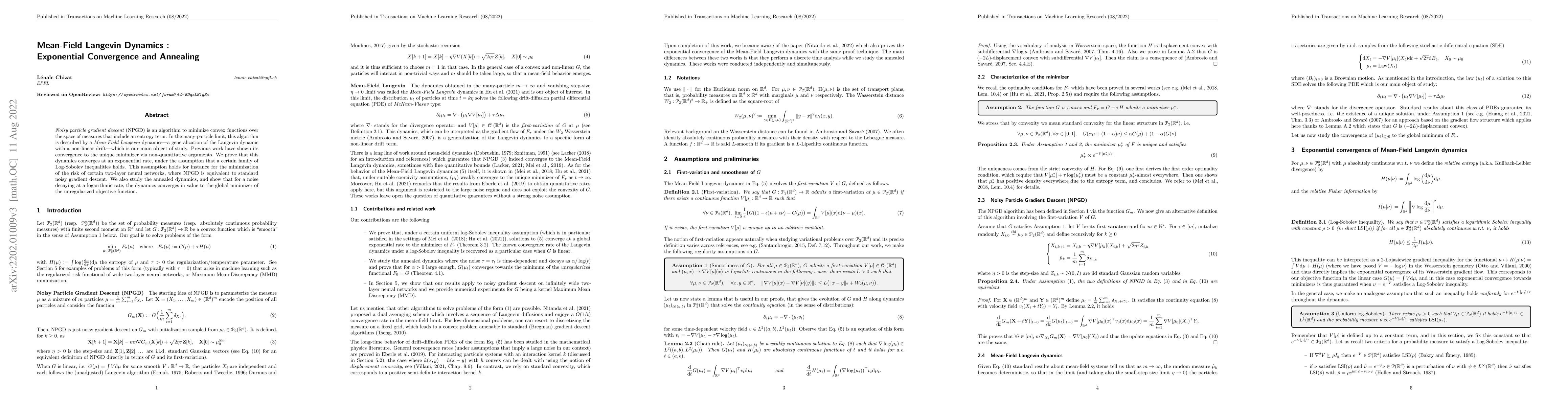 Thumbnail for Mean-Field Langevin Dynamics: Exponential Convergence and Annealing