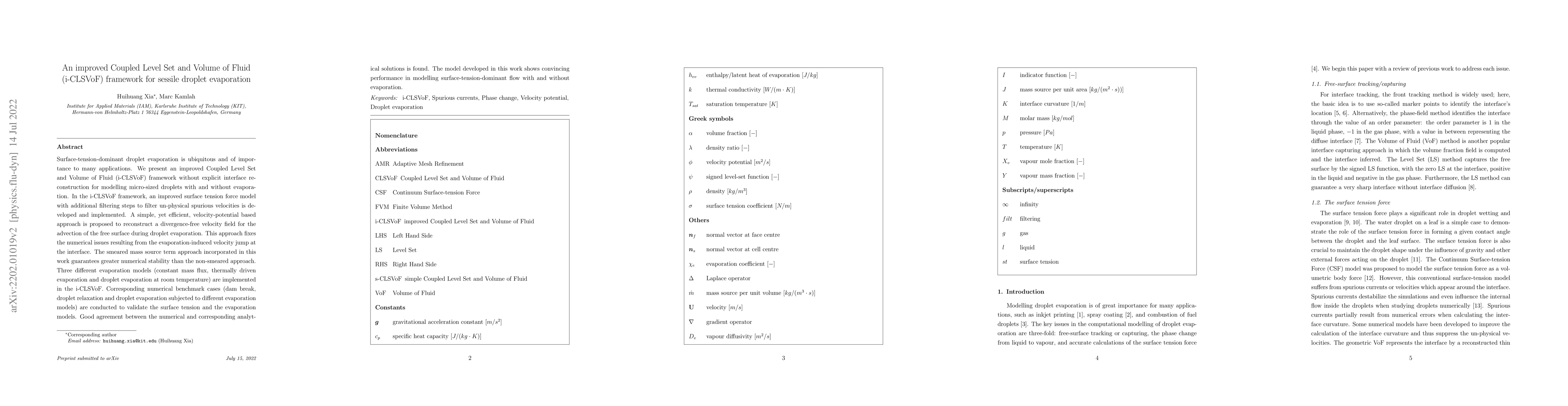 Thumbnail for An improved Coupled Level Set and Volume of Fluid (i-CLSVoF) framework
  for droplet evaporation