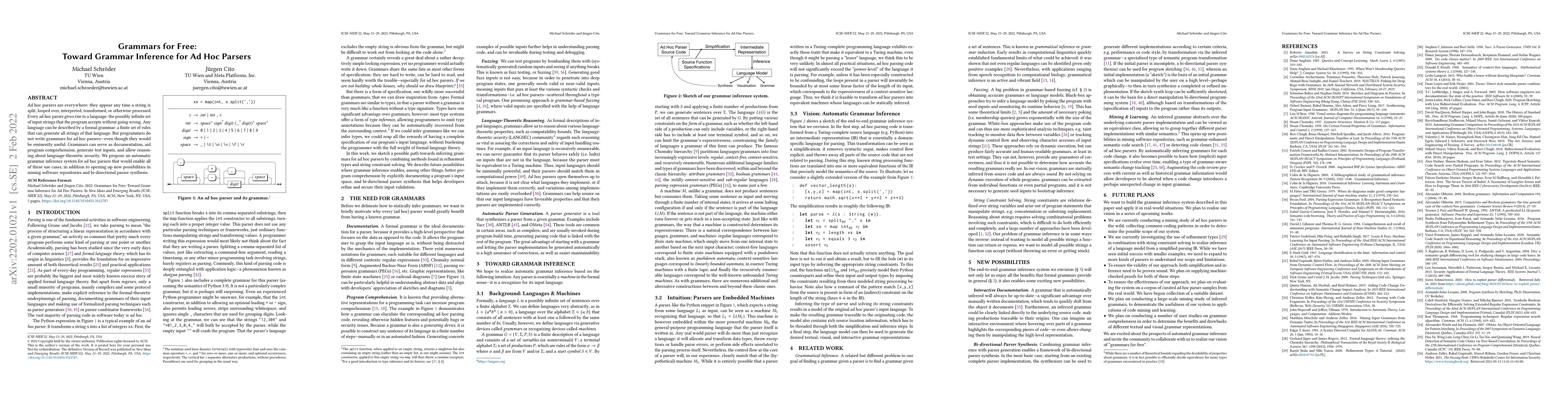 Thumbnail for Grammars for Free: Toward Grammar Inference for Ad Hoc Parsers