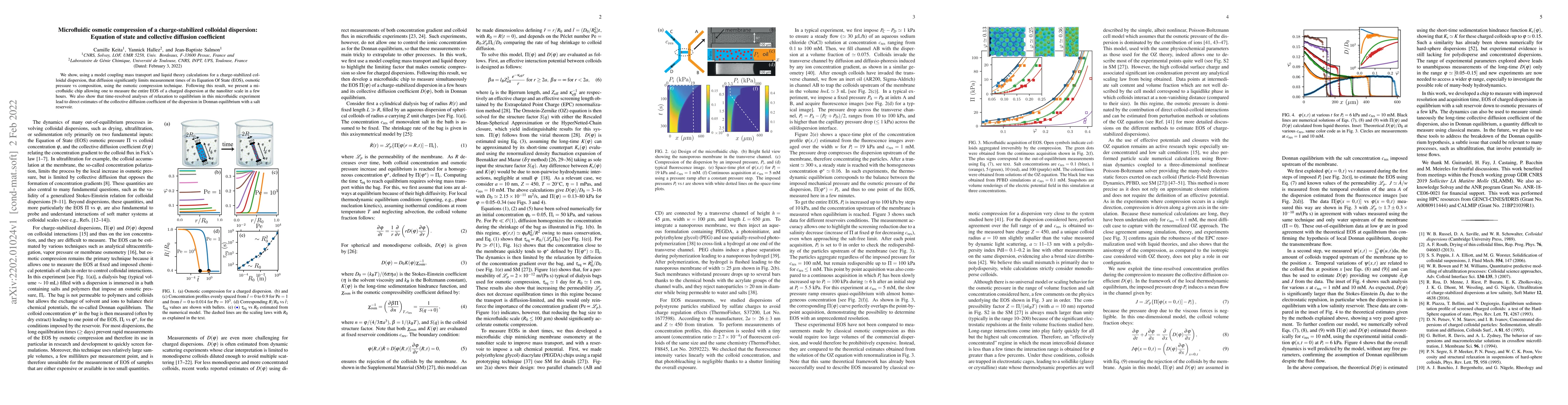Thumbnail for Microfluidic osmotic compression of a charge-stabilized colloidal
  dispersion: Equation of state and collective diffusion coefficient