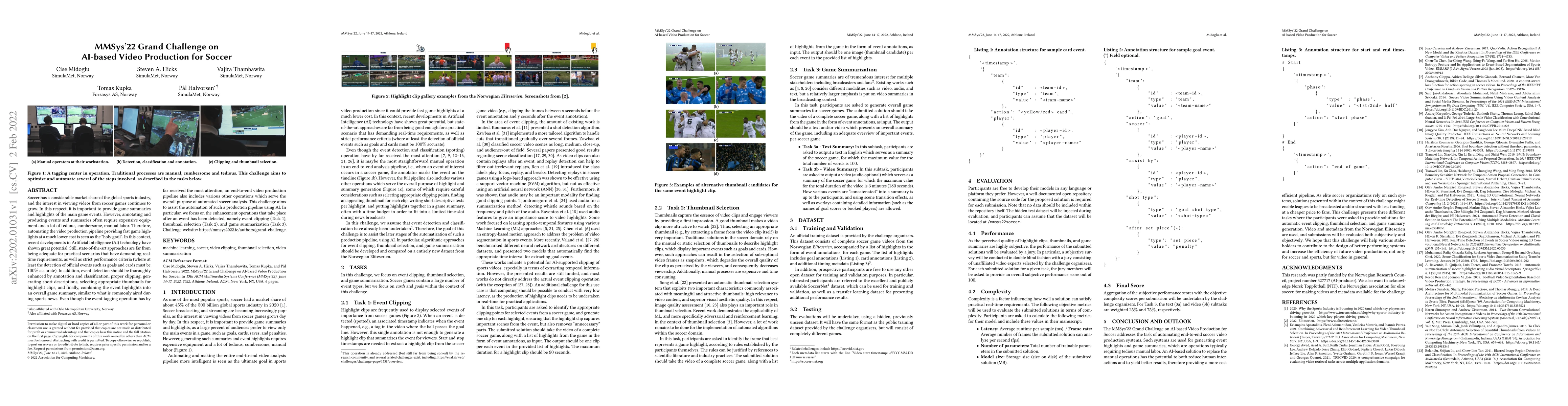 Thumbnail for MMSys'22 Grand Challenge on AI-based Video Production for Soccer