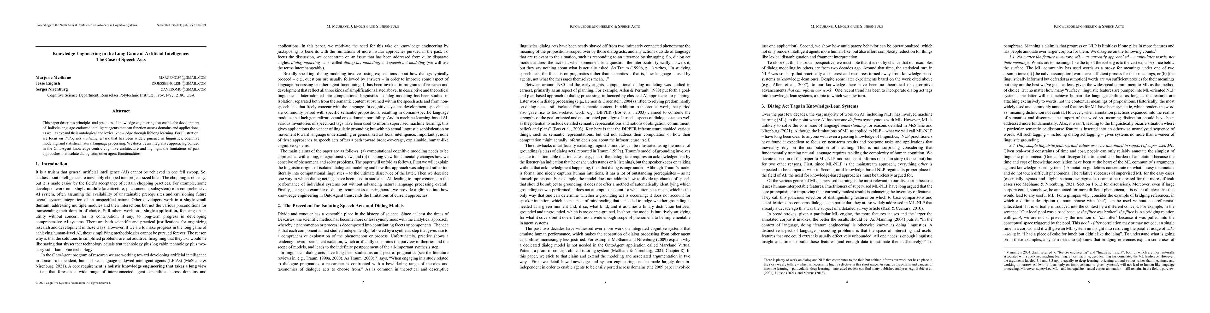 Thumbnail for Knowledge Engineering in the Long Game of Artificial Intelligence: The
  Case of Speech Acts