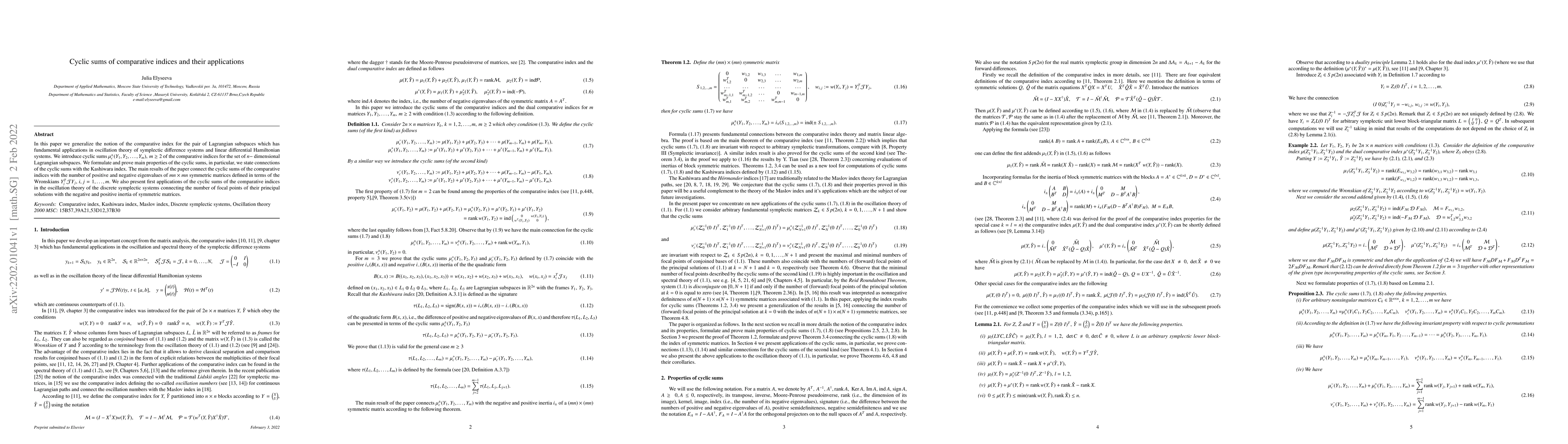 Thumbnail for Cyclic sums of comparative indices and their applications