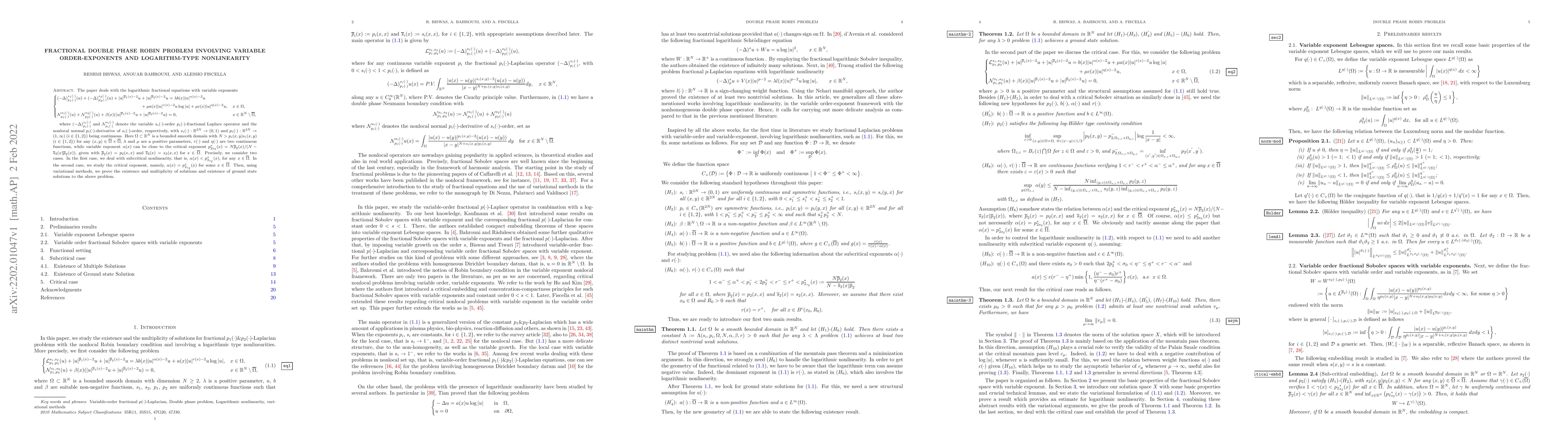 Thumbnail for Fractional double phase Robin problem involving variable order-exponents
  and Logarithm-type nonlinearity