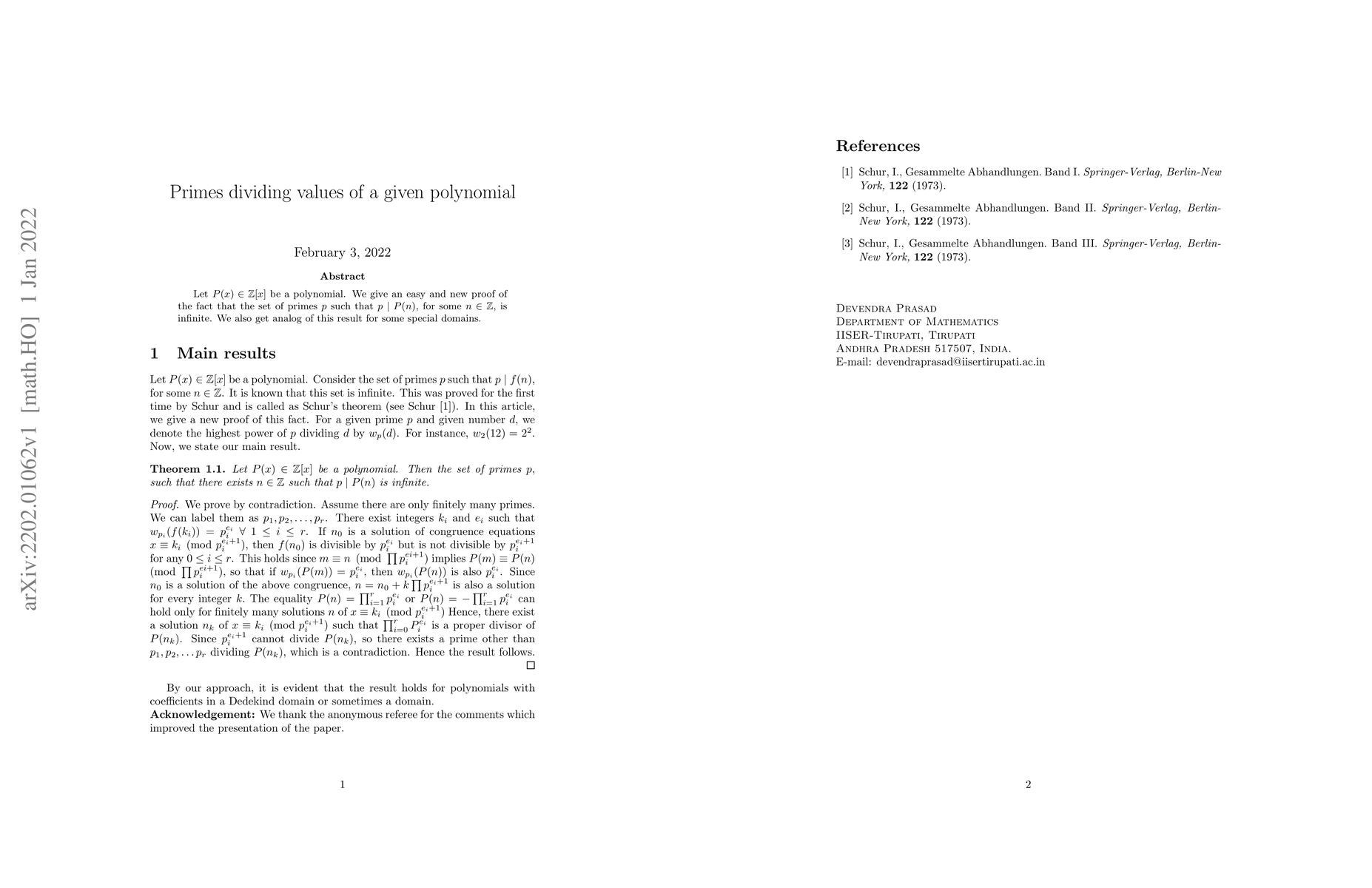 Thumbnail for Primes dividing values of a given Polynomial