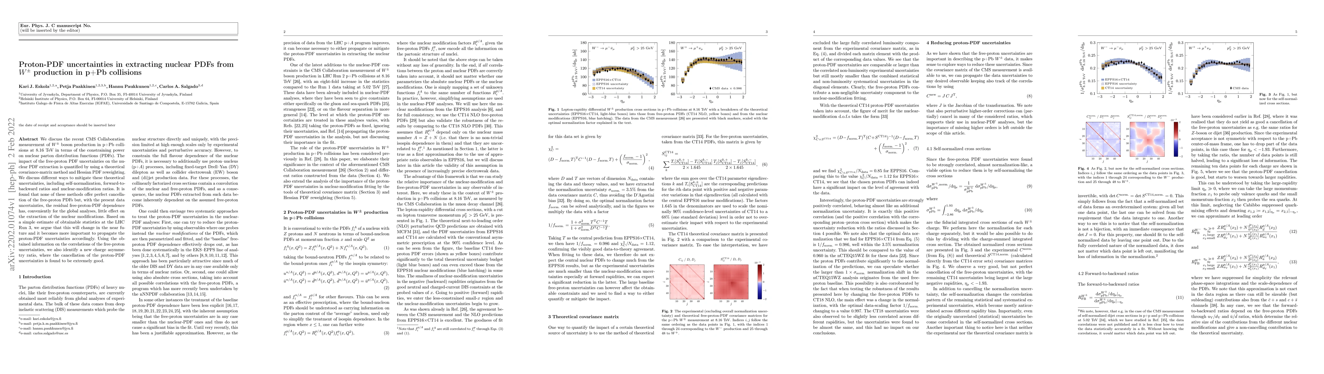 Thumbnail for Proton-PDF uncertainties in extracting nuclear PDFs from $W^\pm$
  production in p+Pb collisions