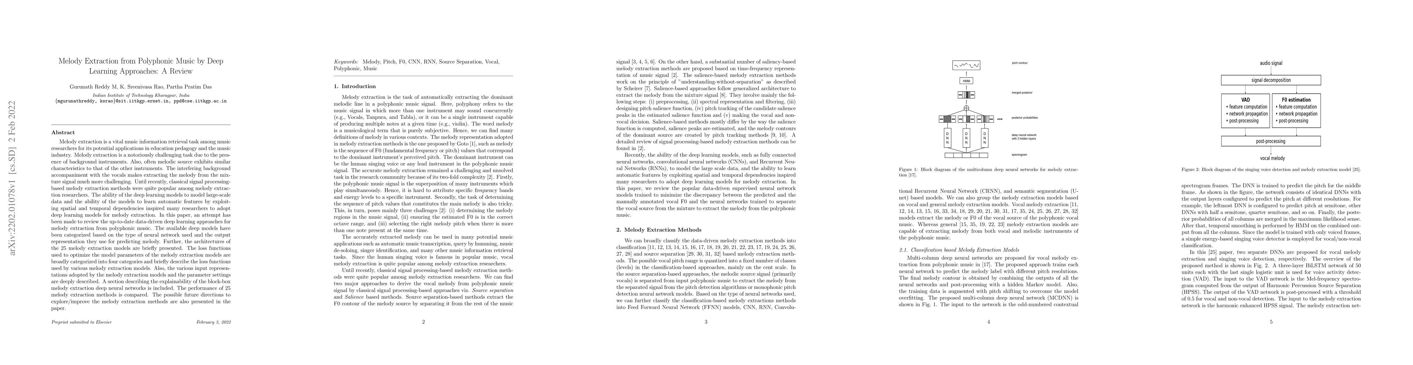 Thumbnail for Melody Extraction from Polyphonic Music by Deep Learning Approaches: A
  Review