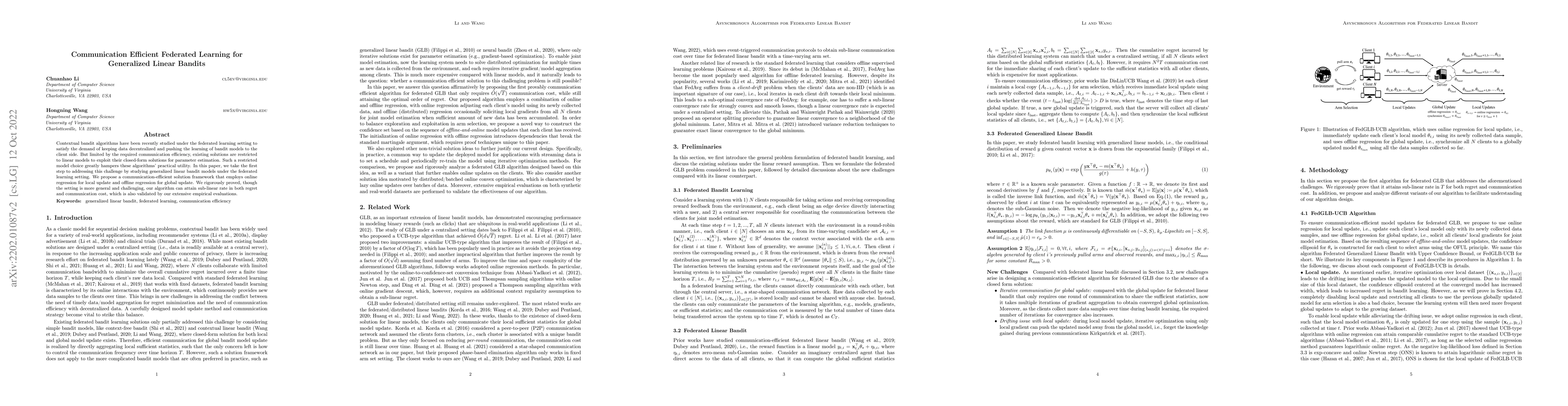Thumbnail for Communication Efficient Federated Learning for Generalized Linear
  Bandits