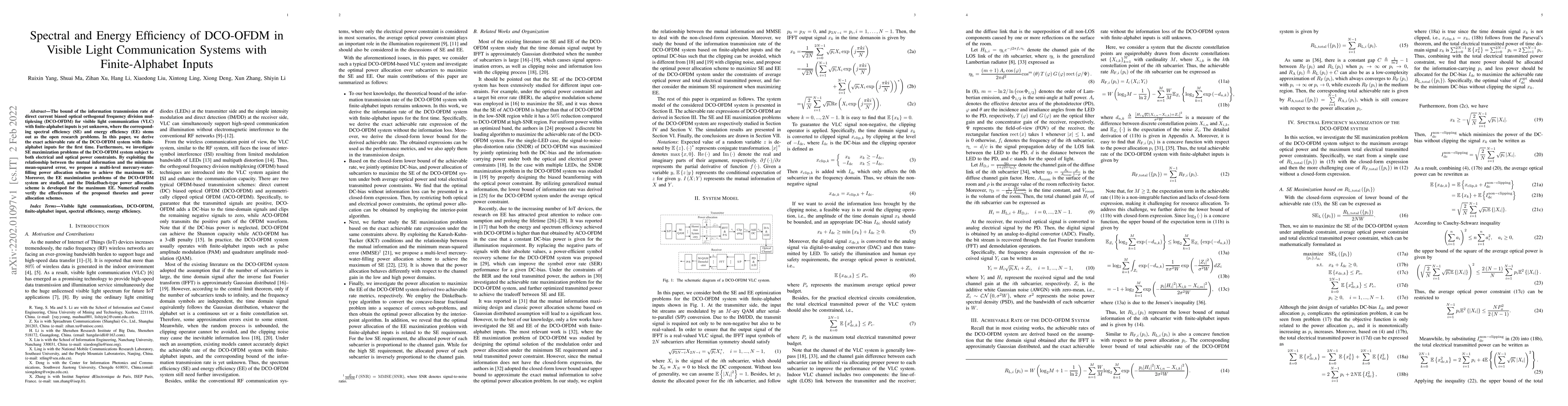 Thumbnail for Spectral and Energy Efficiency of DCO-OFDM in Visible Light
  Communication Systems with Finite-Alphabet Inputs