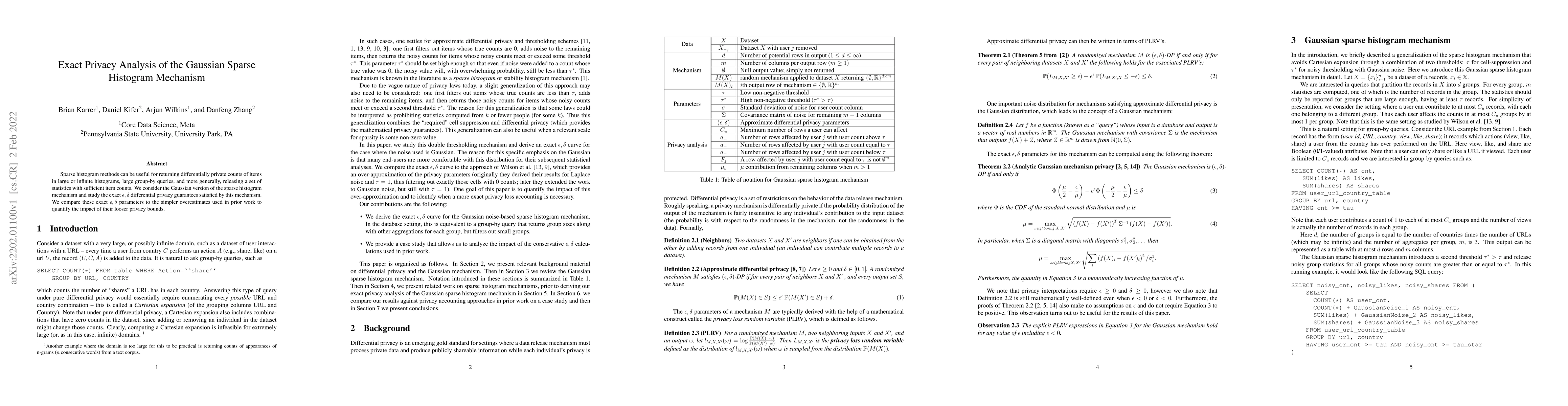 Thumbnail for Exact Privacy Analysis of the Gaussian Sparse Histogram Mechanism